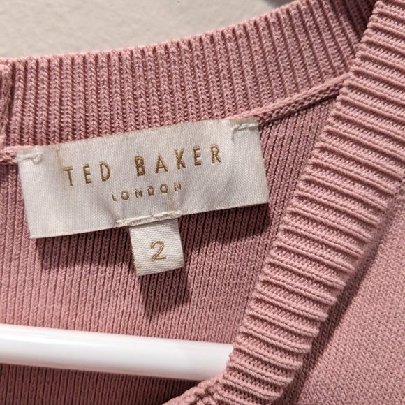 Ted Baker Dyana Frill Knitted Fit & Flare Dress Pink & Navy 2 - Picture 3 of 7